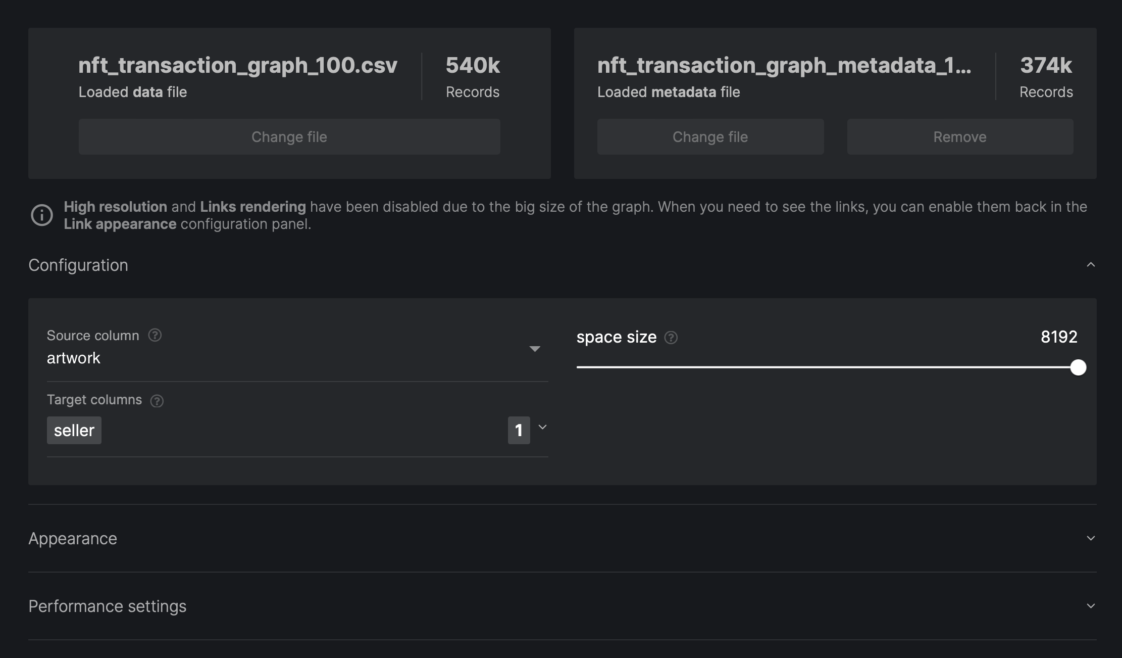 Upload a CSV with your network or machine learning embeddings data and get it visualized